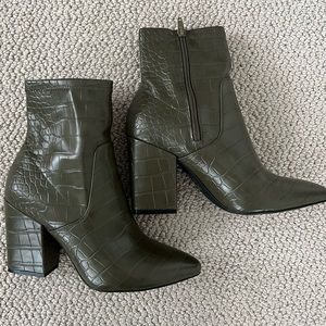 Green Faux-Snakeskin Vegan Boots